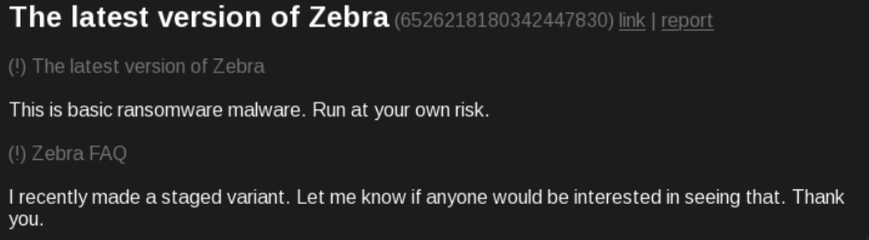 Figure 1: Screenshot of the advertisement of Zebra
