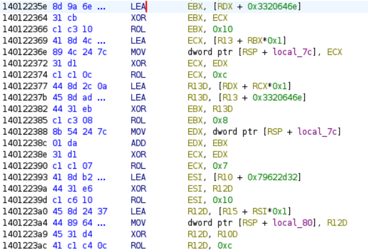 Figure 3: A snippet of code at the start of the ChaCha20 encryption